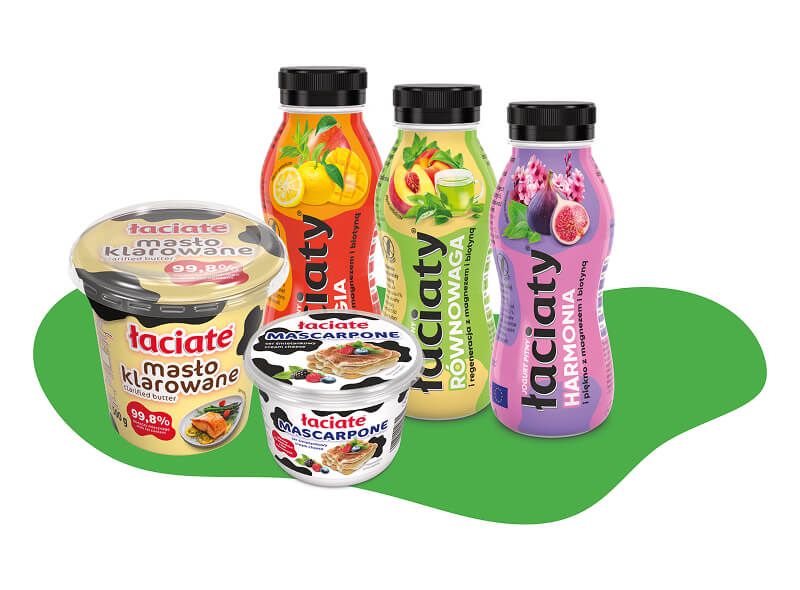 Twaróg sernikowy łaciaty, Mleko UHT Łaciate o smaku czekoladowym i waniliowym, Masło klarowane Łaciate, Serki kremowe Łaciate Protein+, Mascarpone Łaciate, Jogurty funkcjonalne bezlaktozowe Łaciate z dodatkiem magnezu i biotyny